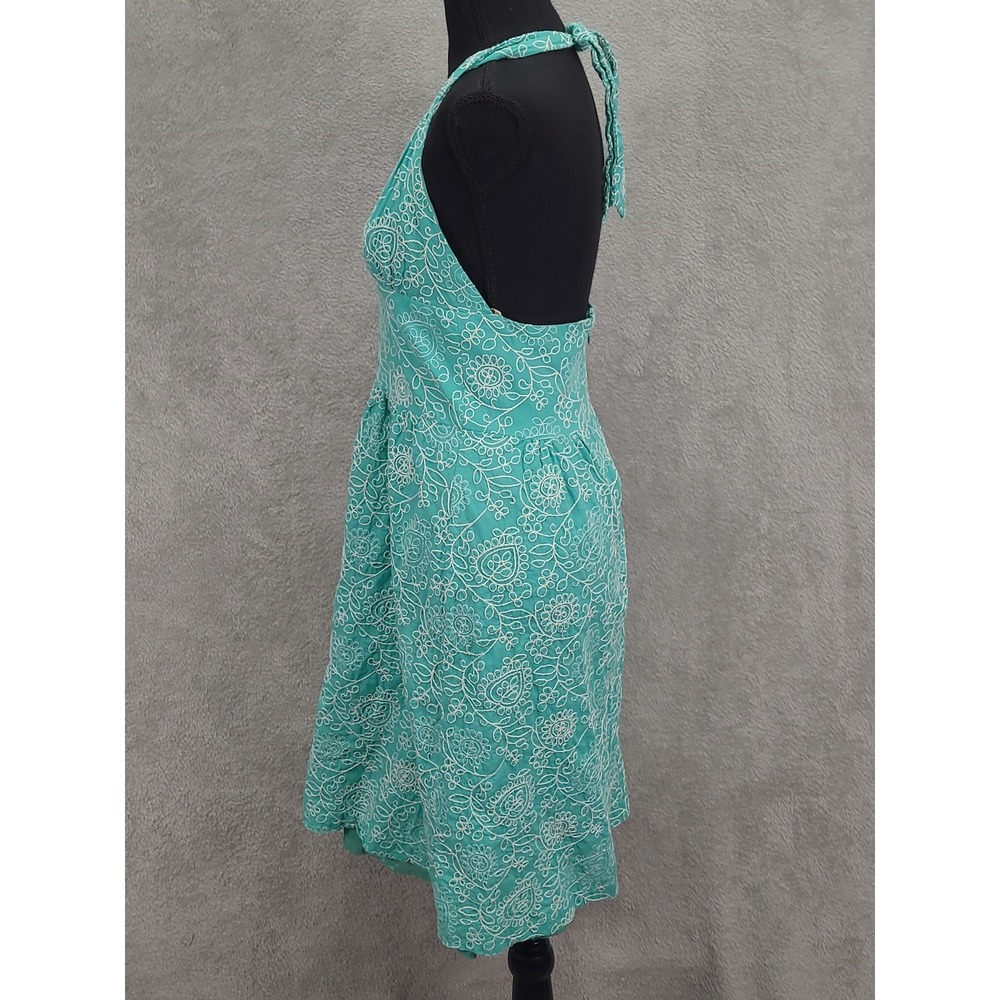 HAROLDS Turquoise White Paisley Embroidered Knee Length Sundress Size 6 - Picture 3 of 9